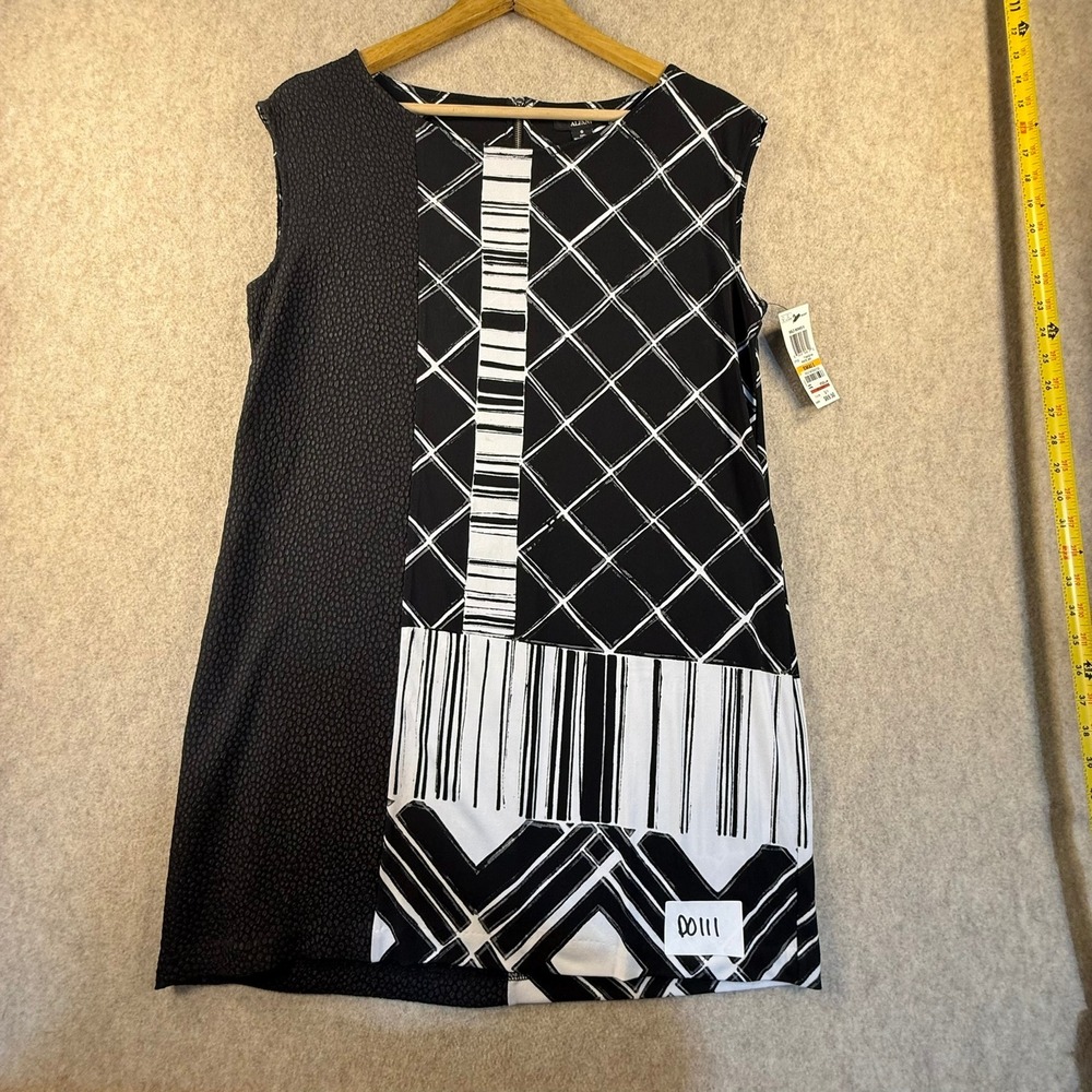 Alfani Bold Moves Sleeveless Mixed Print Shift Dress Black White Small NWT Y2K